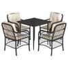 vidaXL 5-tlg. Garten-Essgruppe mit Kissen Schwarz Poly Rattan