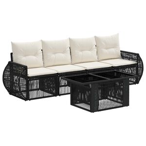 vidaXL Gartensofa-set 5 stk. Schwarz und Cremewei&szlig; Poly-Rattan