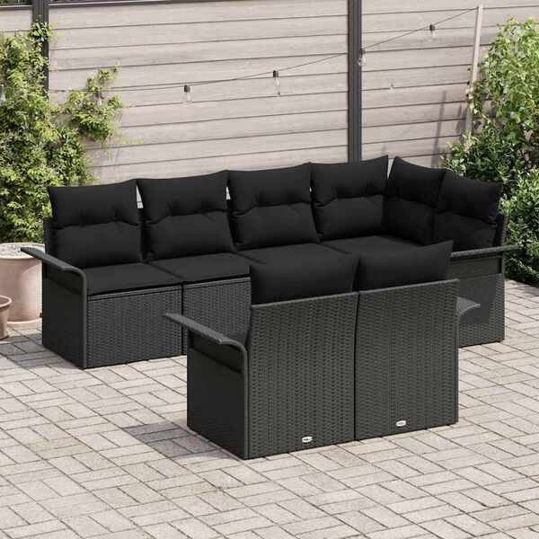 vidaXL Gartensofa-set mit Kissen 7 pcs Schwarz Poly-Rattan