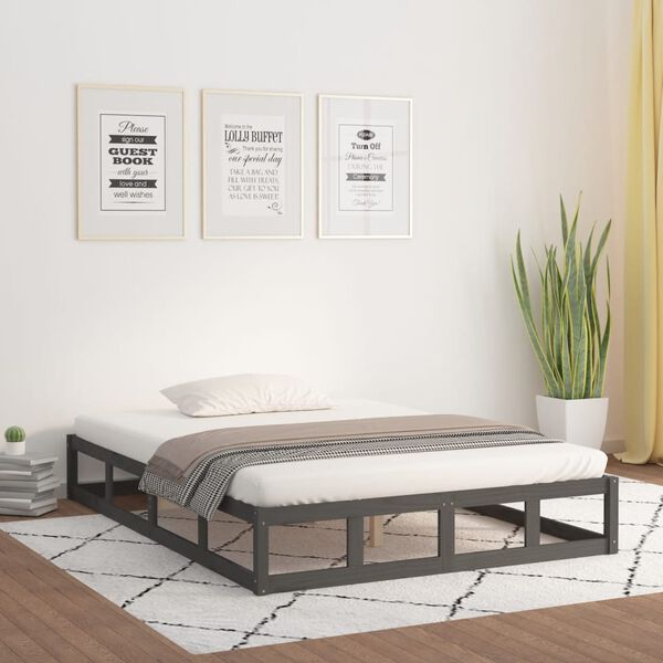 vidaXL Massivholzbett Grau 150x200 cm