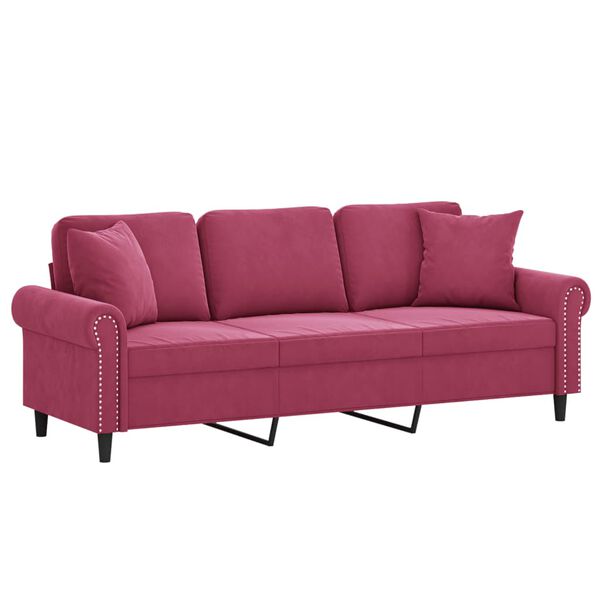 vidaXL 3-Sitzer-Sofa mit Zierkissen Weinrot 180 cm Samt
