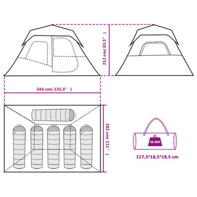 vidaXL Campingzelt mit LED 6 Personen Grau und Orange