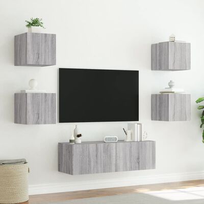 vidaXL 5-tlg. TV-Wohnwand mit LED-Leuchten Grau Sonoma
