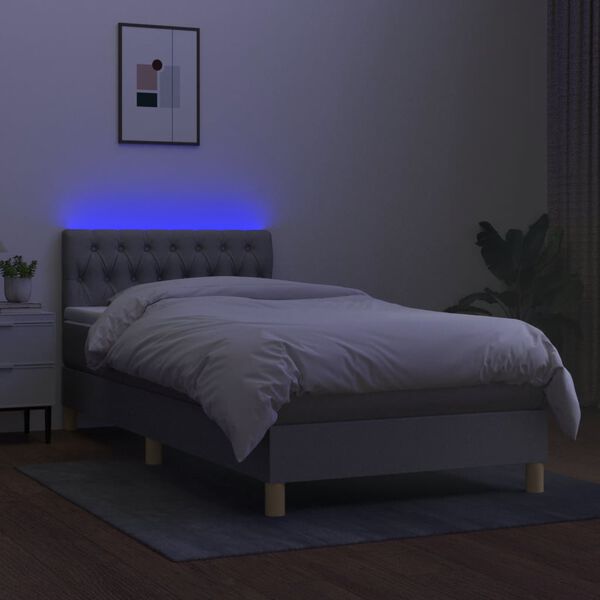 vidaXL Boxspringbett mit Matratze & LED Hellgrau 90x200 cm Stoff