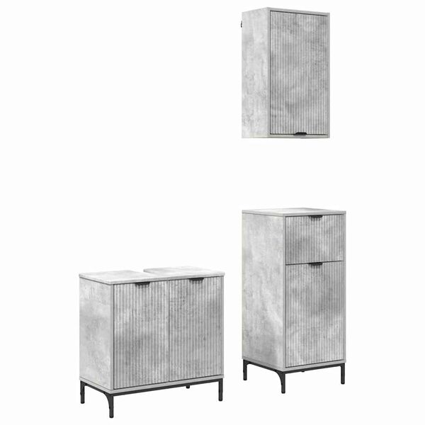 vidaXL Badezimmerm&ouml;bel Set mit Regal 3 pcs Betongrau Holzwerkstoff