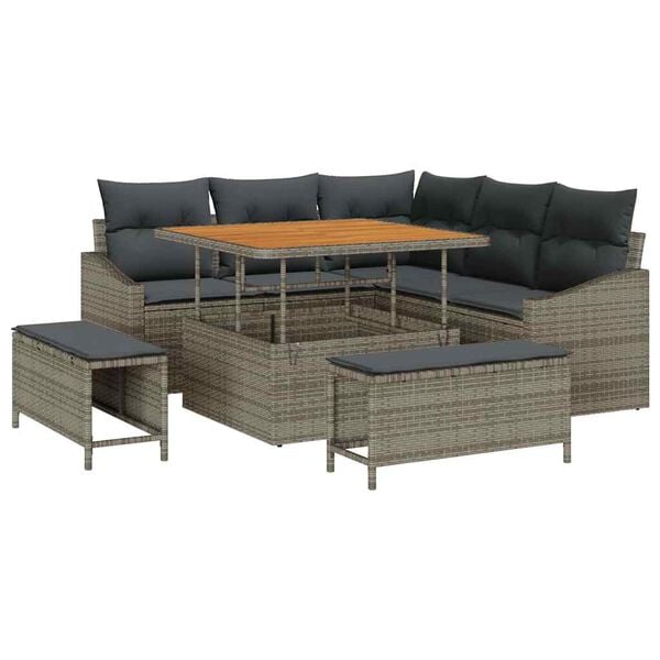 vidaXL Garten-Sofa-Set mit Kissen mit Speicher mit Kissen 8 pcs Grau
