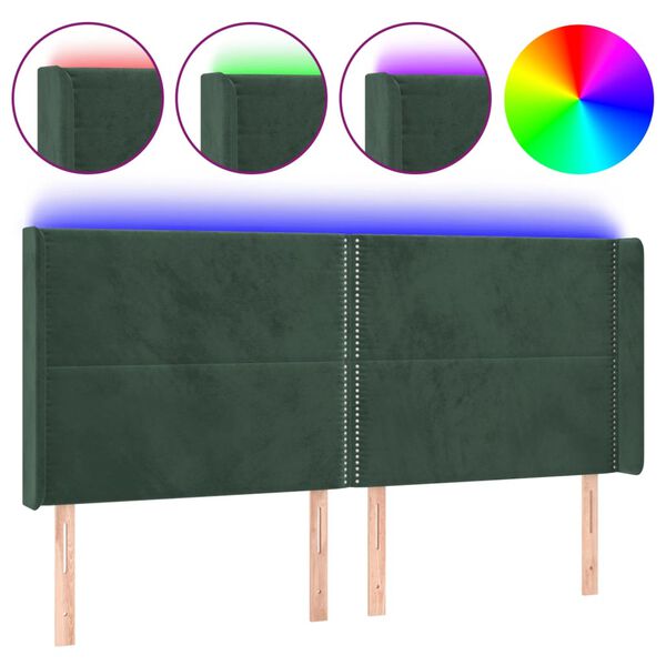 vidaXL LED Kopfteil Dunkelgr&uuml;n 203x16x118/128 cm Samt