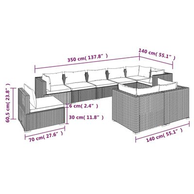 vidaXL 9-tlg. Garten-Lounge-Set mit Kissen Poly Rattan Grau