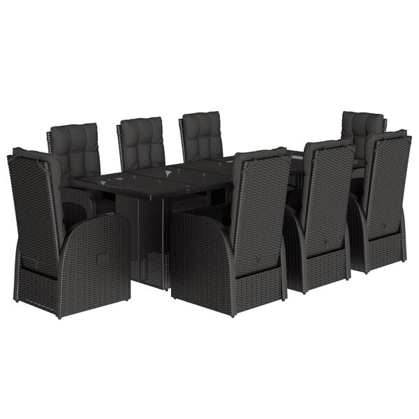 vidaXL 9-tlg. Garten-Essgruppe mit Kissen Schwarz Poly Rattan