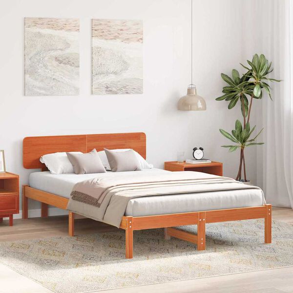 vidaXL Bettrahmen Wachsbraun 140 x 190 cm Massives Kiefernholz