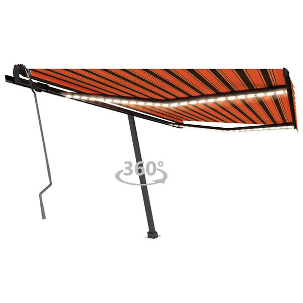 vidaXL Markise Manuell Einziehbar mit LED 400x350 cm Orange Braun
