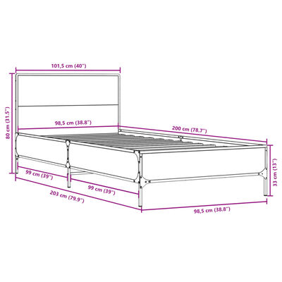 vidaXL Bettgestell Räuchereiche 100x200 cm Holzwerkstoff und Metall