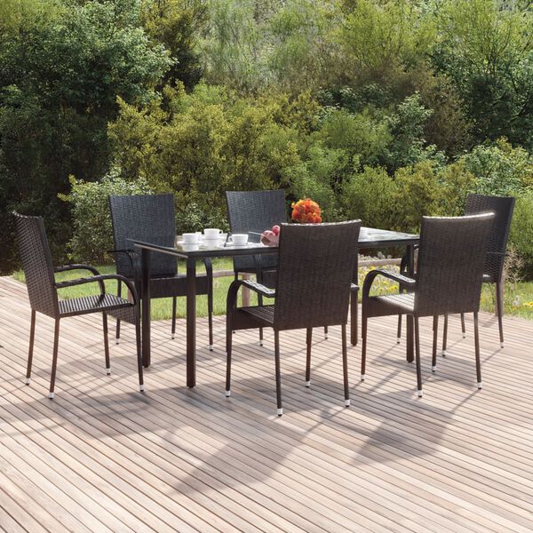 vidaXL 7-tlg. Garten-Essgruppe Schwarz Poly Rattan