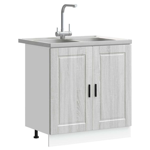 vidaXL Waschbecken-Unterschrank mit T&uuml;r Porto 2 pcs Grau Holzwerkstoff