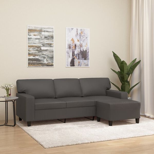 vidaXL 3-Sitzer-Sofa mit Hocker Grau 180 cm Kunstleder