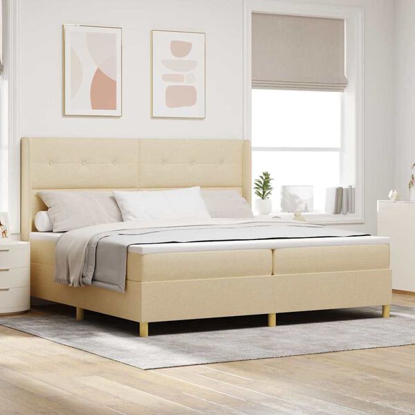 vidaXL Boxspringbett mit Matratze Creme 140 x 200 cm Stoff