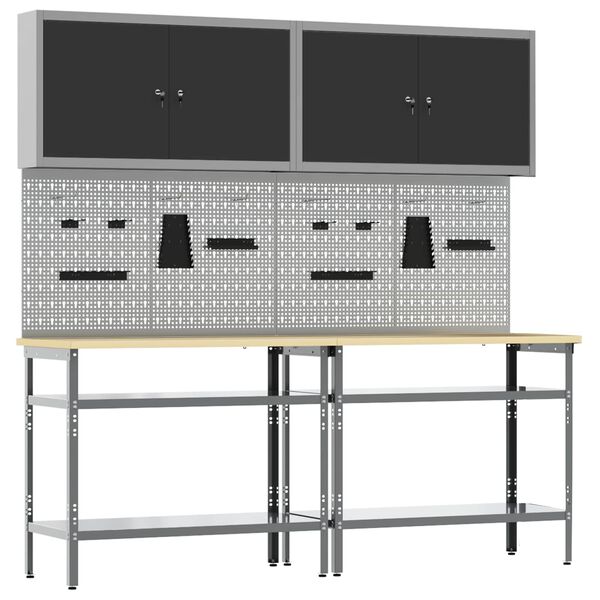 vidaXL Werkbank-Set 8 pcs Schwarz und Grau Pulverbeschichteter Stahl