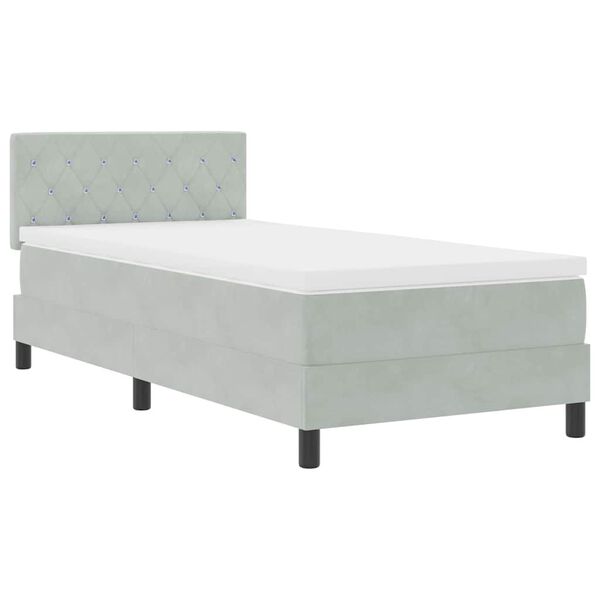 vidaXL LED Boxspringbett mit Matratze Hellgrau 90 x 190 cm Samt