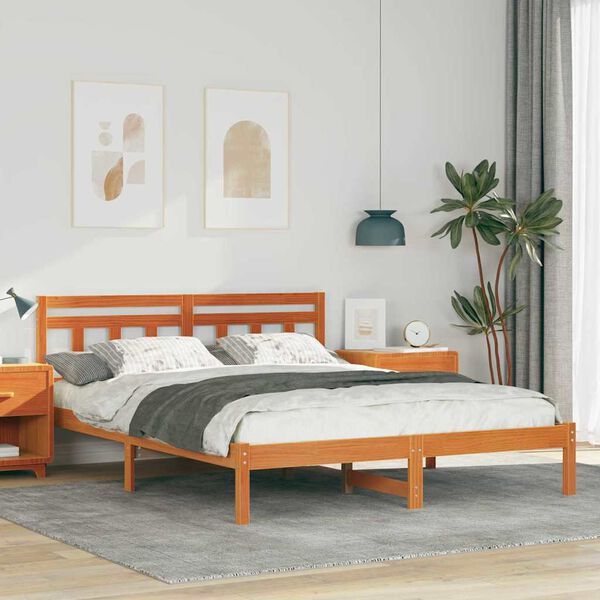 vidaXL Bettrahmen Braun 150 x 200 cm Massives Kiefernholz