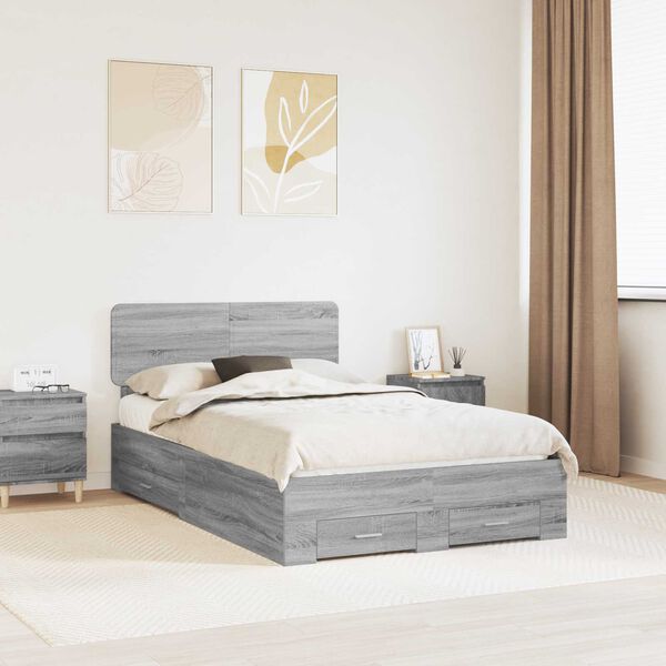 vidaXL Bettrahmen Graues Sonoma 135 x 190 cm Holzwerkstoff