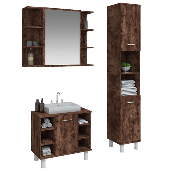 vidaXL 3-tlg. Badm&ouml;bel-Set R&auml;uchereiche Holzwerkstoff