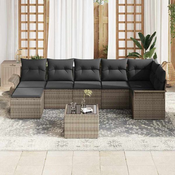 vidaXL Gartensofa-set mit Kissen 8 pcs Grau Poly-Rattan