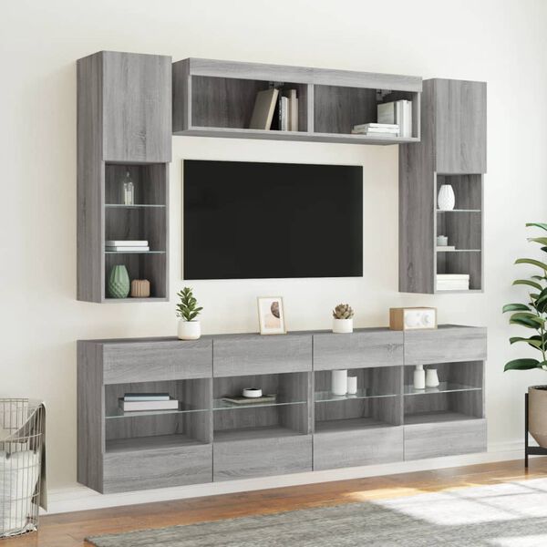 vidaXL 6-tlg. TV-Wohnwand mit LED-Leuchten Grau Sonoma