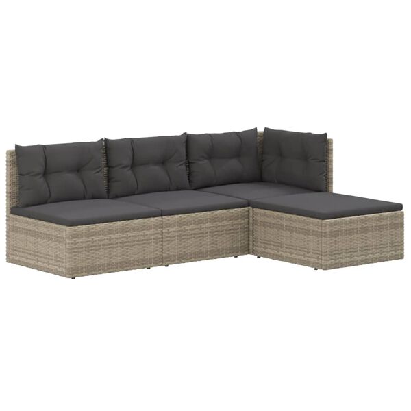 vidaXL 4-tlg. Garten-Lounge-Set mit Kissen Grau Poly Rattan