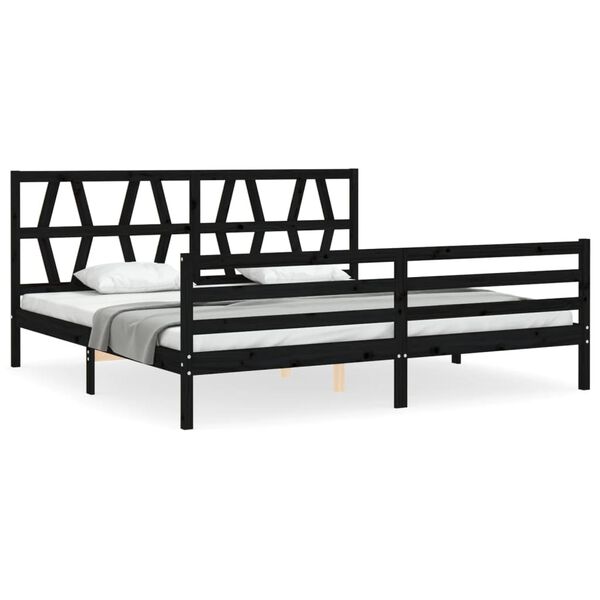 vidaXL Massivholzbett mit Kopfteil Schwarz 200x200 cm