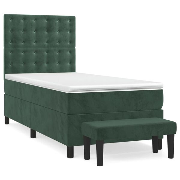 vidaXL Boxspringbett mit Matratze Dunkelgr&uuml;n 90x190 cm Samt