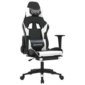 vidaXL Gaming-Stuhl mit Massage & Fu&szlig;st&uuml;tze Schwarz & Wei&szlig; Kunstleder