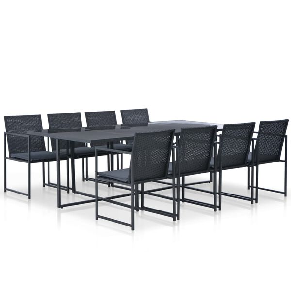 vidaXL 9-tlg. Garten-Essgruppe mit Auflagen Poly Rattan Schwarz