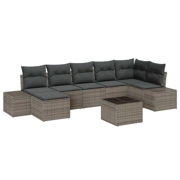 vidaXL Garten-Sofa-Set mit Kissen mit Speicher 7 pcs Grau Poly-Rattan