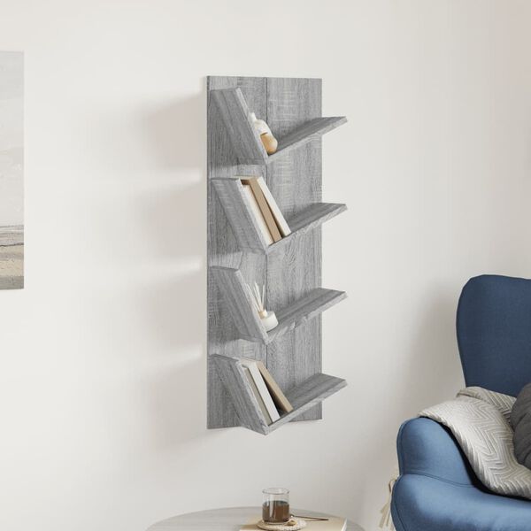 vidaXL Wand-B&uuml;cherregal mit 4 F&auml;chern Grau Sonoma 33x16x90 cm