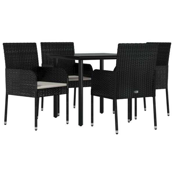 vidaXL 5-tlg. Garten-Essgruppe mit Kissen Schwarz Poly Rattan