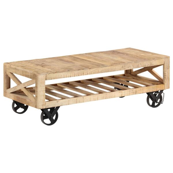 vidaXL Couchtisch mit R&auml;dern Massivholz Mango 110x50x37 cm