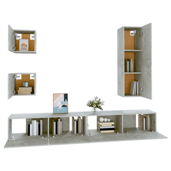 vidaXL 5-tlg. TV-Schrank-Set Betongrau Holzwerkstoff