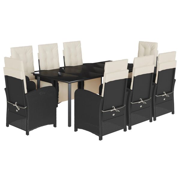 vidaXL 9-tlg. Garten-Essgruppe mit Kissen Schwarz Poly Rattan