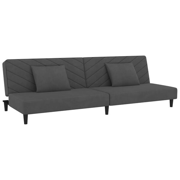 vidaXL Schlafsofa 2-Sitzer mit 2 Kissen Dunkelgrau Samt