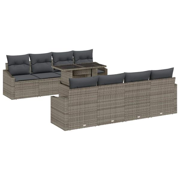 vidaXL Gartensofa-set mit Kissen 7 pcs Grau Poly-Rattan