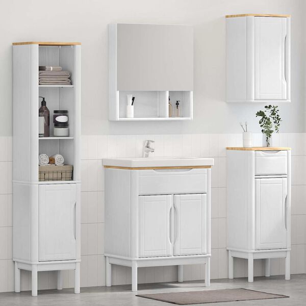 vidaXL Badezimmerm&ouml;bel-Set mit T&uuml;r FLORO 4 pcs Wei&szlig; Massivholz Kiefer