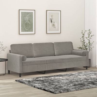 vidaXL 3-Sitzer-Sofa mit Kissen Hellgrau 210 cm Samt
