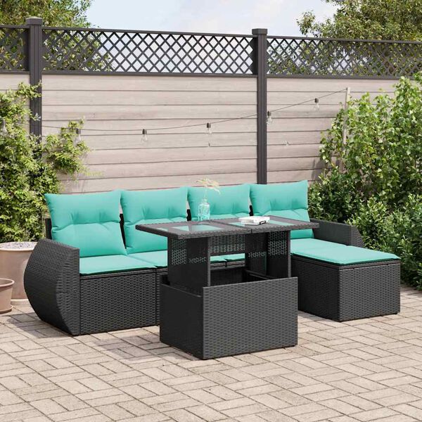 vidaXL 6-tlg. Garten-Sofagarnitur mit Kissen Schwarz Poly Rattan