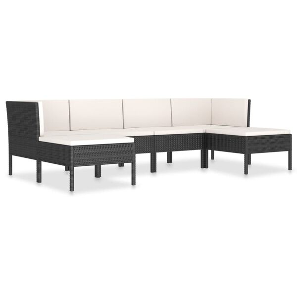 vidaXL 6-tlg. Garten-Lounge-Set mit Auflagen Poly Rattan Schwarz
