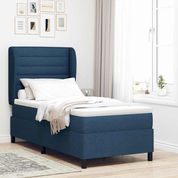 vidaXL Boxspringbett mit Matratze mit Kopfteil Blau 90 x 190 cm Stoff