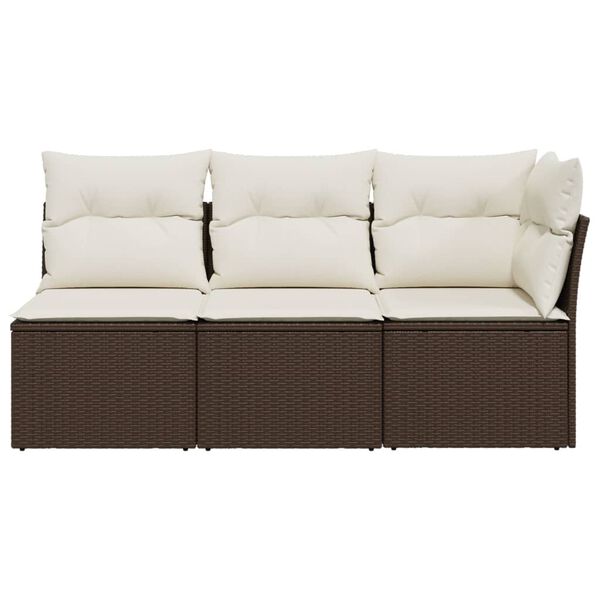 vidaXL Gartensofa mit Kissen 3-Sitzer Braun Poly Rattan