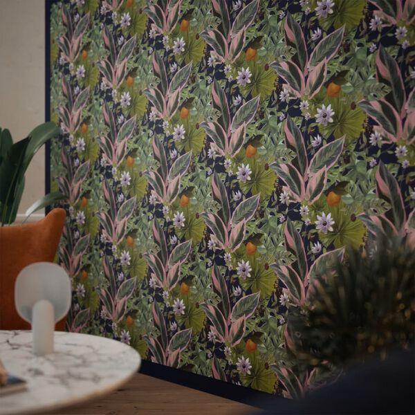 DUTCH WALLCOVERINGS Tapete Passion Flower Marineblau und Gr&uuml;n