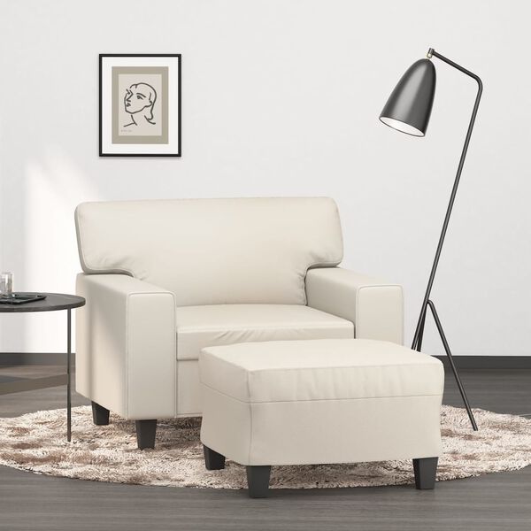 vidaXL Sessel mit Hocker Creme 60 cm Kunstleder