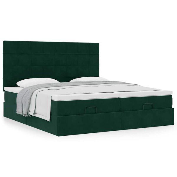 vidaXL Ottoman-Bett mit Matratzen Dunkelgr&uuml;n 160x200 cm Samt