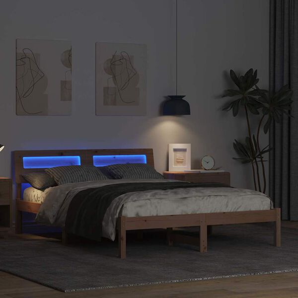 vidaXL Bettrahmen mit Kopfteil Braun 140 x 190 cm Massives Kiefernholz